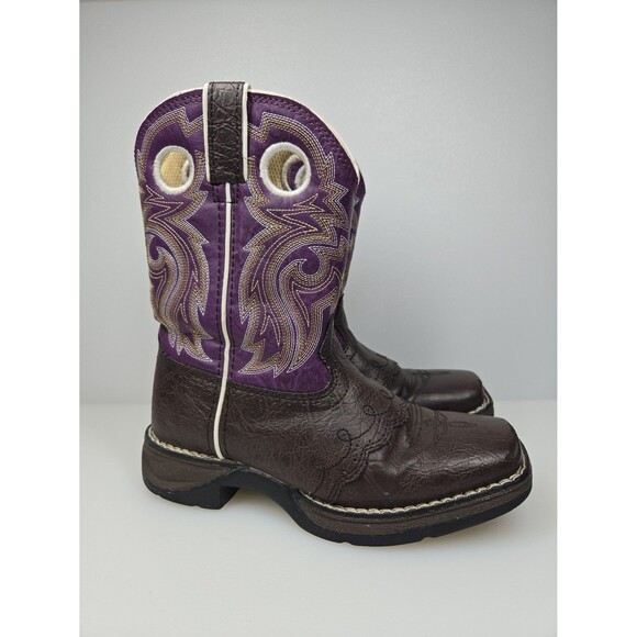 Durango Lil' Rebel Kids Western Cowboy Boot Dark Brown and Purple 8" Size 1 M - Picture 1 of 12
